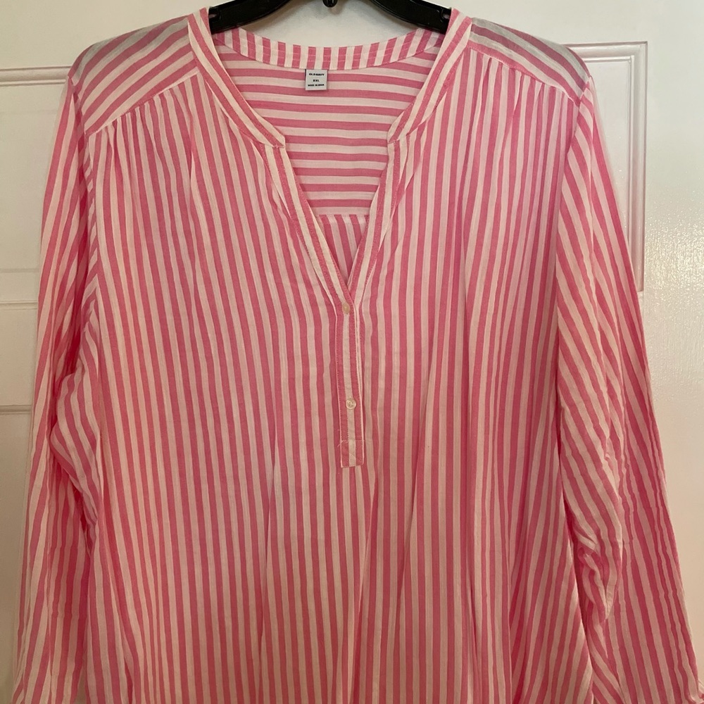 Pink & white striped blouse